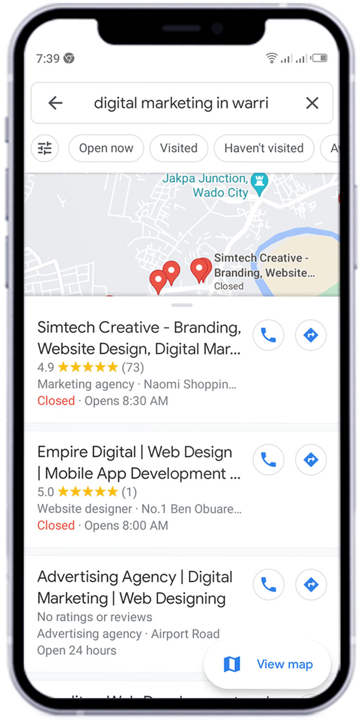 simtech creative google business profile map results