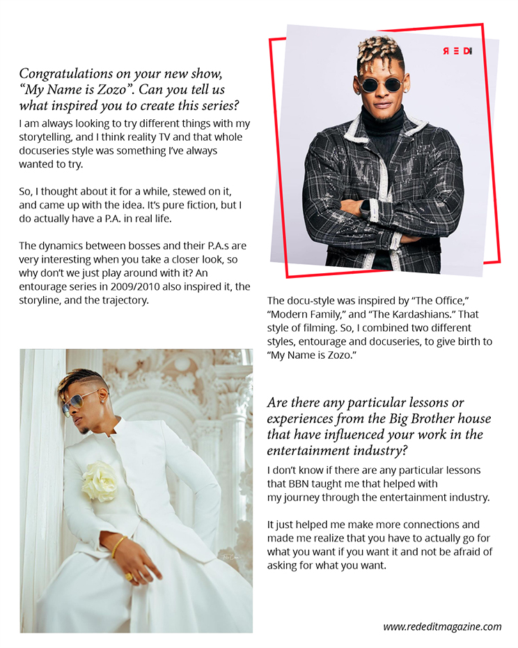 Exclusive article page 2 design featuring Elozonam, Nigerian actor and musician