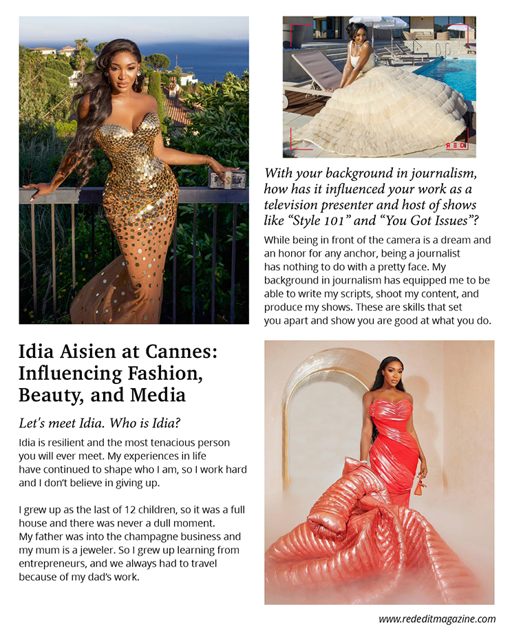 Red Edit Magazine article page 1 design, featuring Idia Aisien