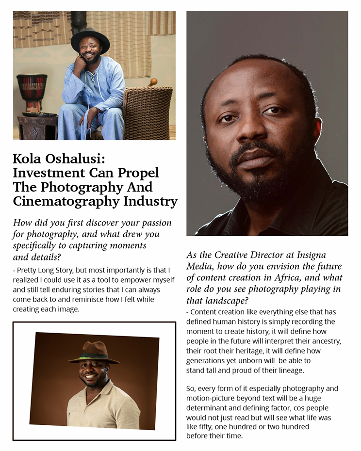 Red Edit Magazine article page 1 design, featuring Kola Oshalusi