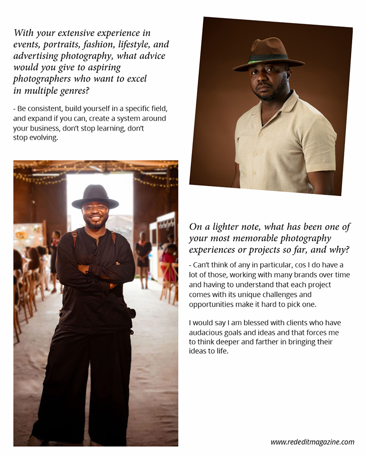 Red Edit Magazine article page 2 design, featuring Kola Oshalusi