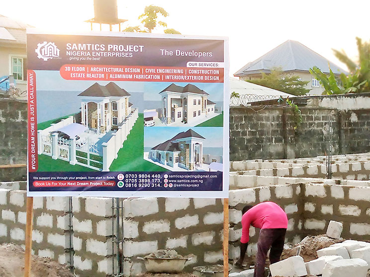 Samtics Project printed duplex house project banner installed onsite
