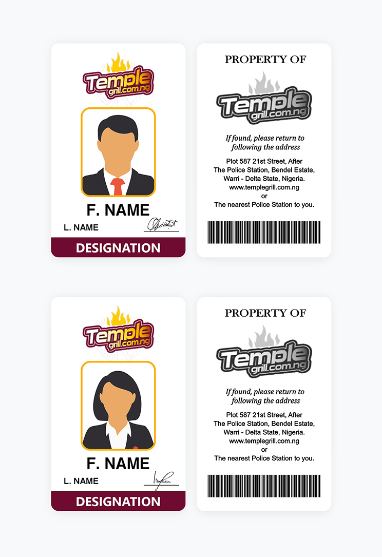 temple grill id staff card design