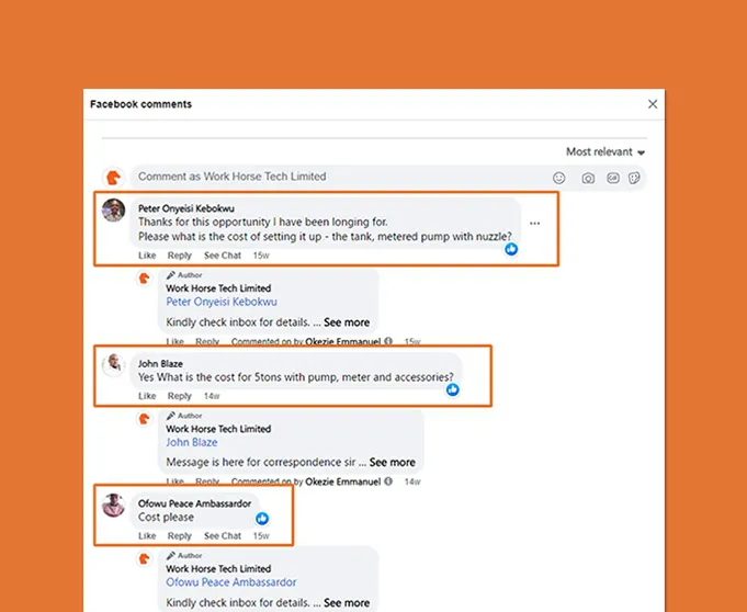 Comments of leads from Facebook Ad campaign
